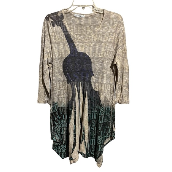 Cactus Tops - Cactus Violin Music Nashville Tunic Top Size M Multicolor Rhinestone Print
